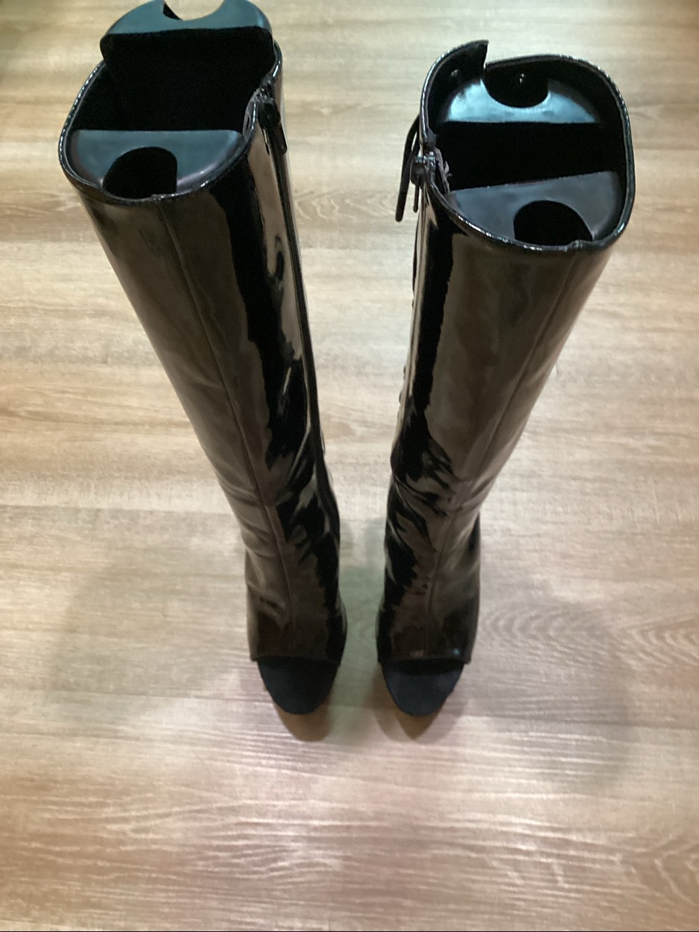 Pleaser Black Patent Over-the-Knee Peep-Toe Boots Size 9